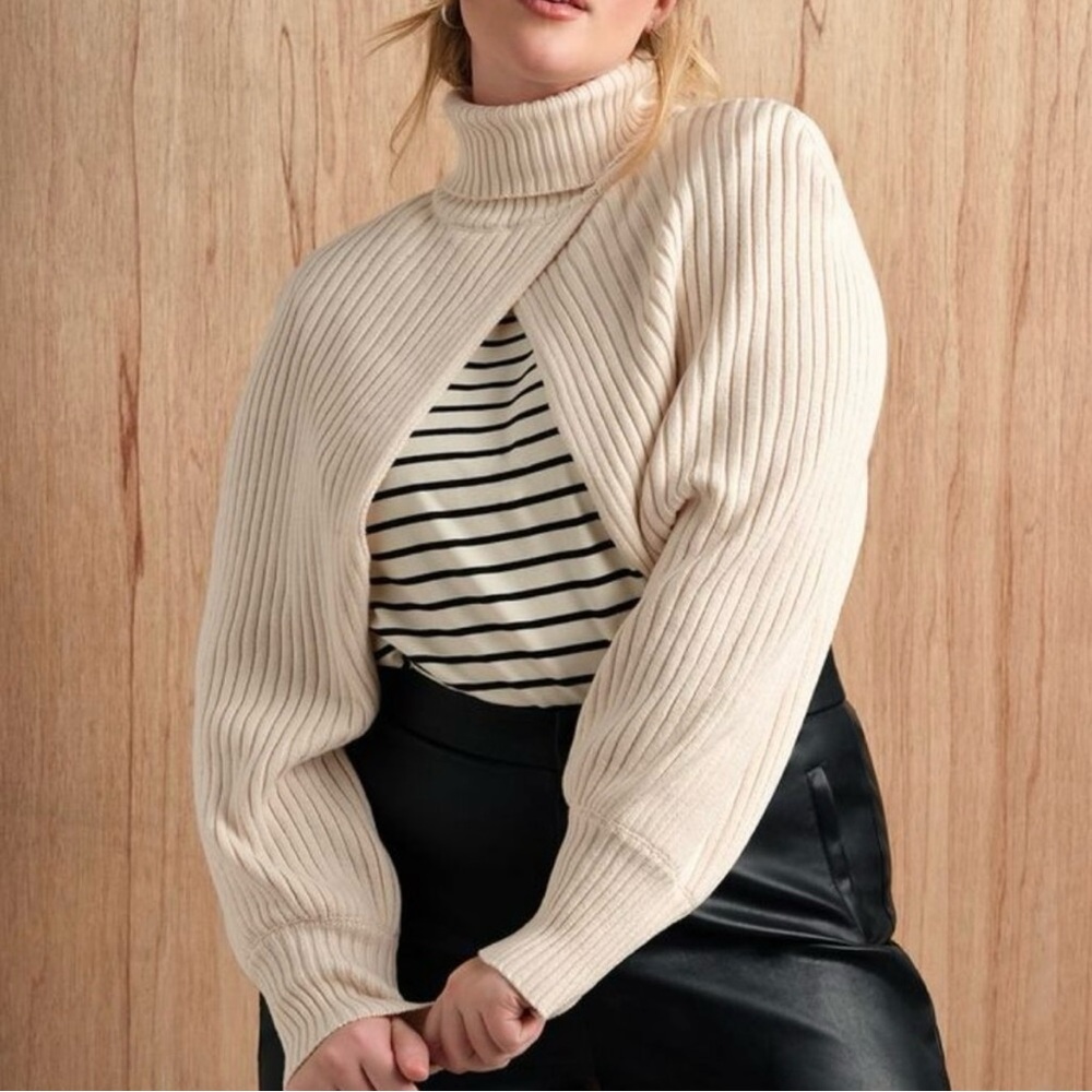 Eloquii Cream Turtleneck Sweater Sleeve Scarf